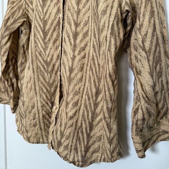 Lauren Ralph Lauren Linen Shirt Womens Sz M Tan Chevron Button Up Preppy Career - Picture 3 of 10